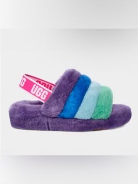 UGG Fluff Yeah Slides Purple Colorful Rainbow Stripes Size 7 New